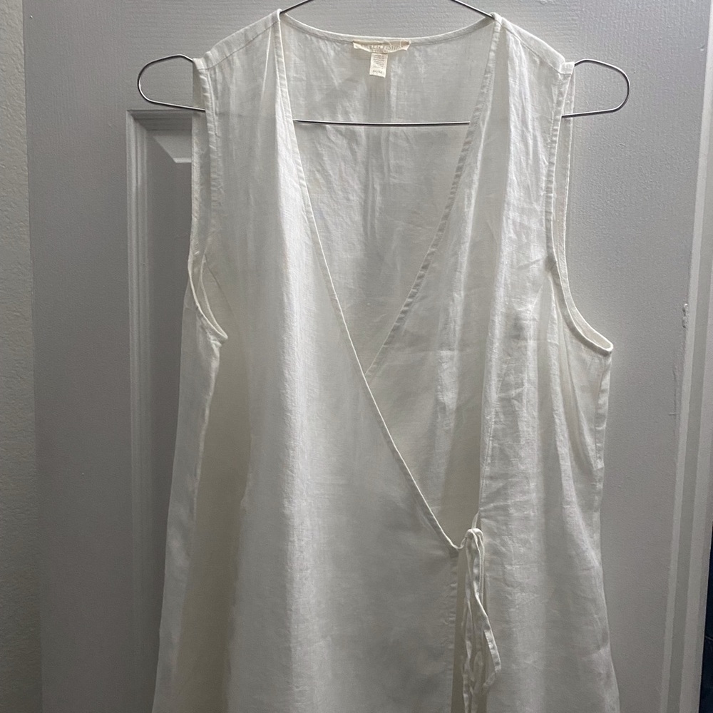 Eileen Fisher White Linen Wrap Dress Size Medium